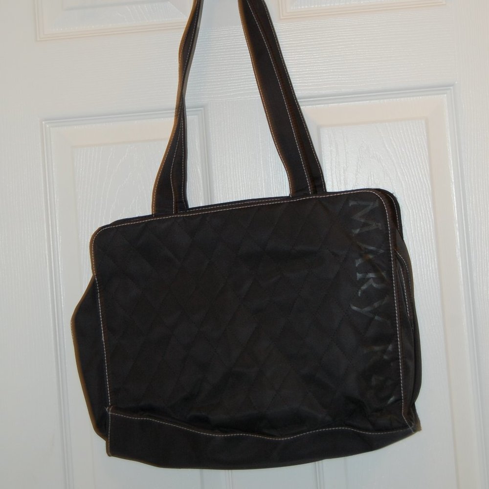Mary Kay Black Quilted Tote W/Pink Stitching 15" x 11" W/6" Side Width